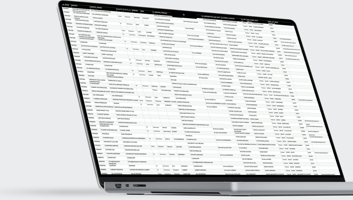 Fichier tableur VINUP DATA